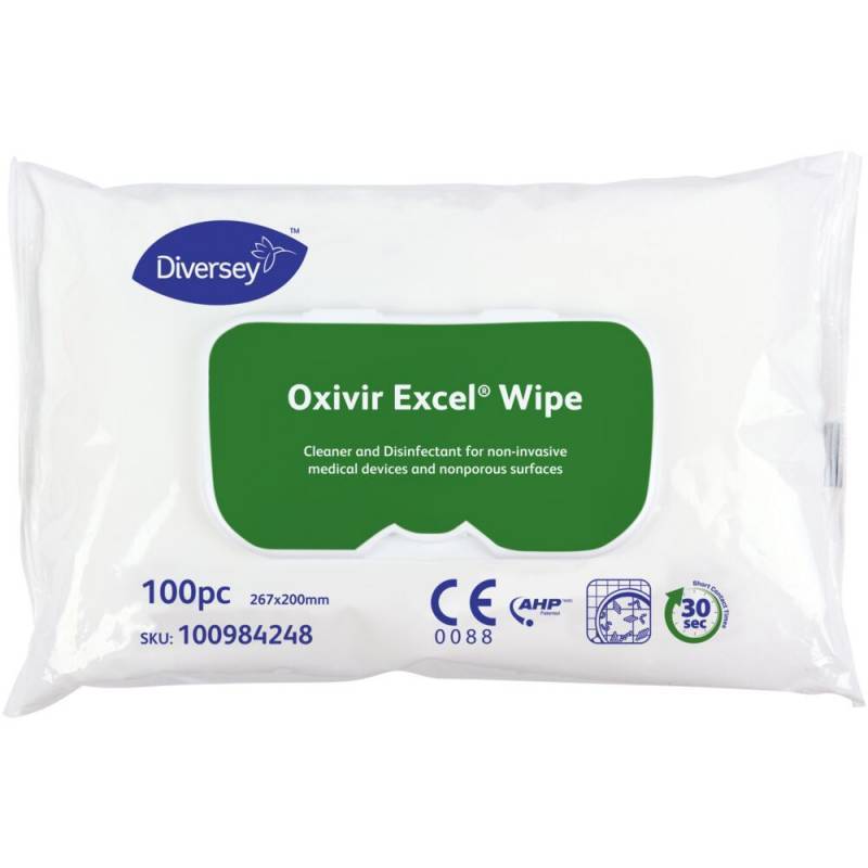 Diversey Oxivir Excel Acti Overfladedesinfektion 26,7x20cm med Hydrogenperoxide 100 stk