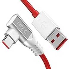 USB C-kabel vinklad 90 grader 1,8 m för OnePlus 65W SuperVooc USB laddningskabel typ C snabbladdning Warp Charge för OnePlus Nord CE 2/Nord 2T/11/10 Pro/8 Pro/8/7T Pro/6T/6/5 för OPPO Find X5/Reno10