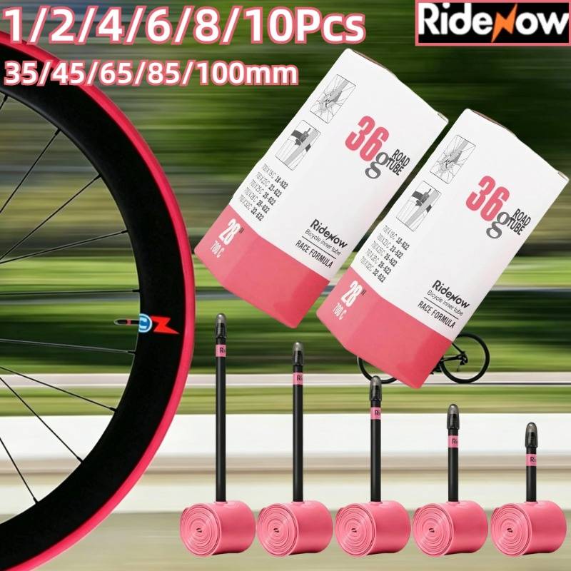 1/2/4/6/8/10Pcs RideNow TPU Road Bike Inner Tube 700x18-32C Presta 35/45/65/85/100mm Valve Super Light Weight Road Bike Tubes