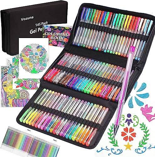 Bajotien 145-pack glittergelpennor set 72 unika färger och 72 påfyllningar med 1 målarbok för barn vuxna målarböcker teckning klottring hantverk scrapbooking