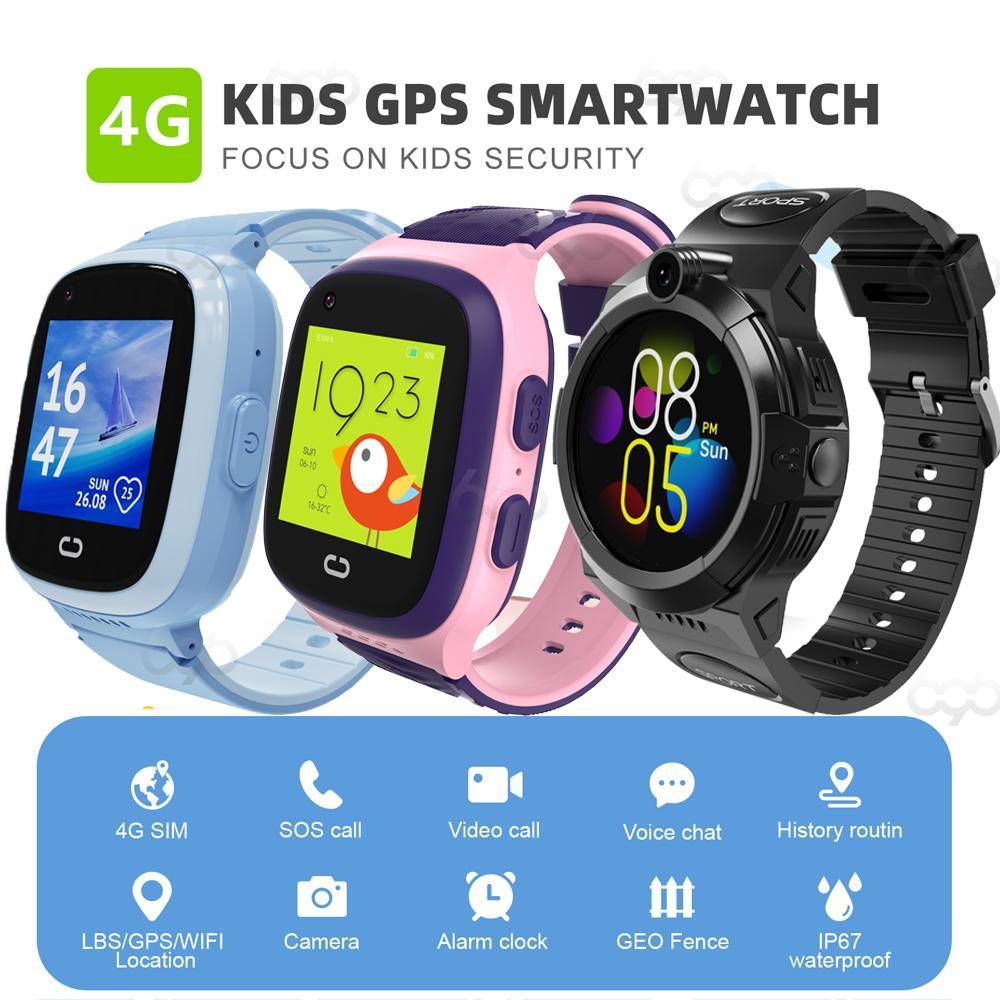 4g Kids Smart Watch Gps Wifi Videosamtal Med Ansiktslås Sos Tracker Plats Smart Watch Camer Lt30e Lt31e Vattentät Barn black