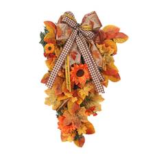 Artificial Wreath Sunflower Silk Cloth Orange Elegant Ribbon Bow Fall Decorations Wreath