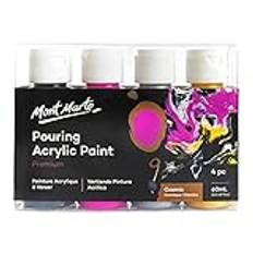 Mont Marte Pouring Set Kosmisk – 4 Stycken x 60ml – Akrylhällning – Premium Akrylfärger förblandade med Pouring Medium – Svarta, Magenta, Silver, Guld