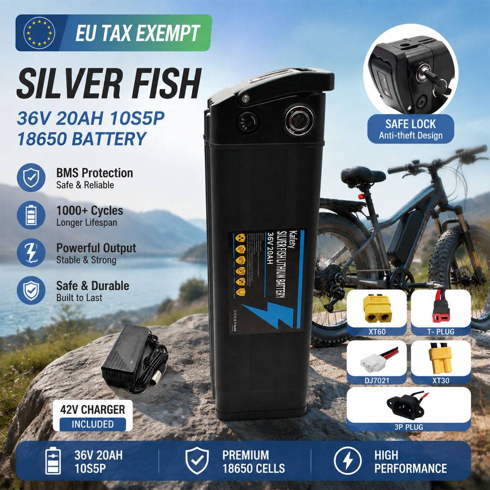 Poland Warehouse Silverfish Lithium Ion Ebike Battery 36V 48V 20Ah 4Pin 500W High Capacity Electric Bike Conversion Kit Battery Pack with Charger Built-in BMS
