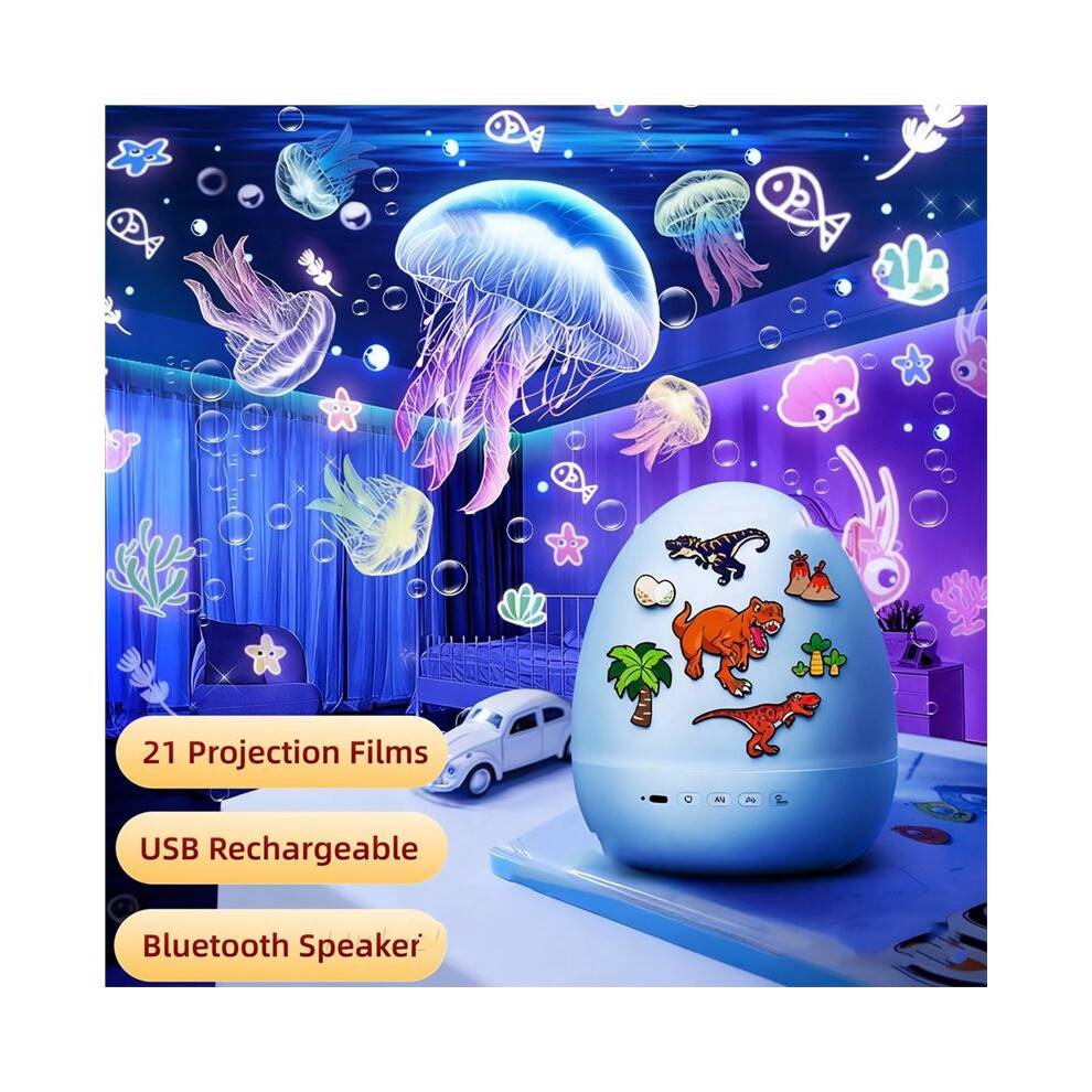 Dinosaur Egg Night Light Projector for Kids with Rotating Star Patterns and Soothing Music