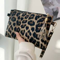Leopard Tassel Decor Clutch Bag, Leopard Print Bag Music-Fest Y2K-Fest Back To School - Brown - one-size