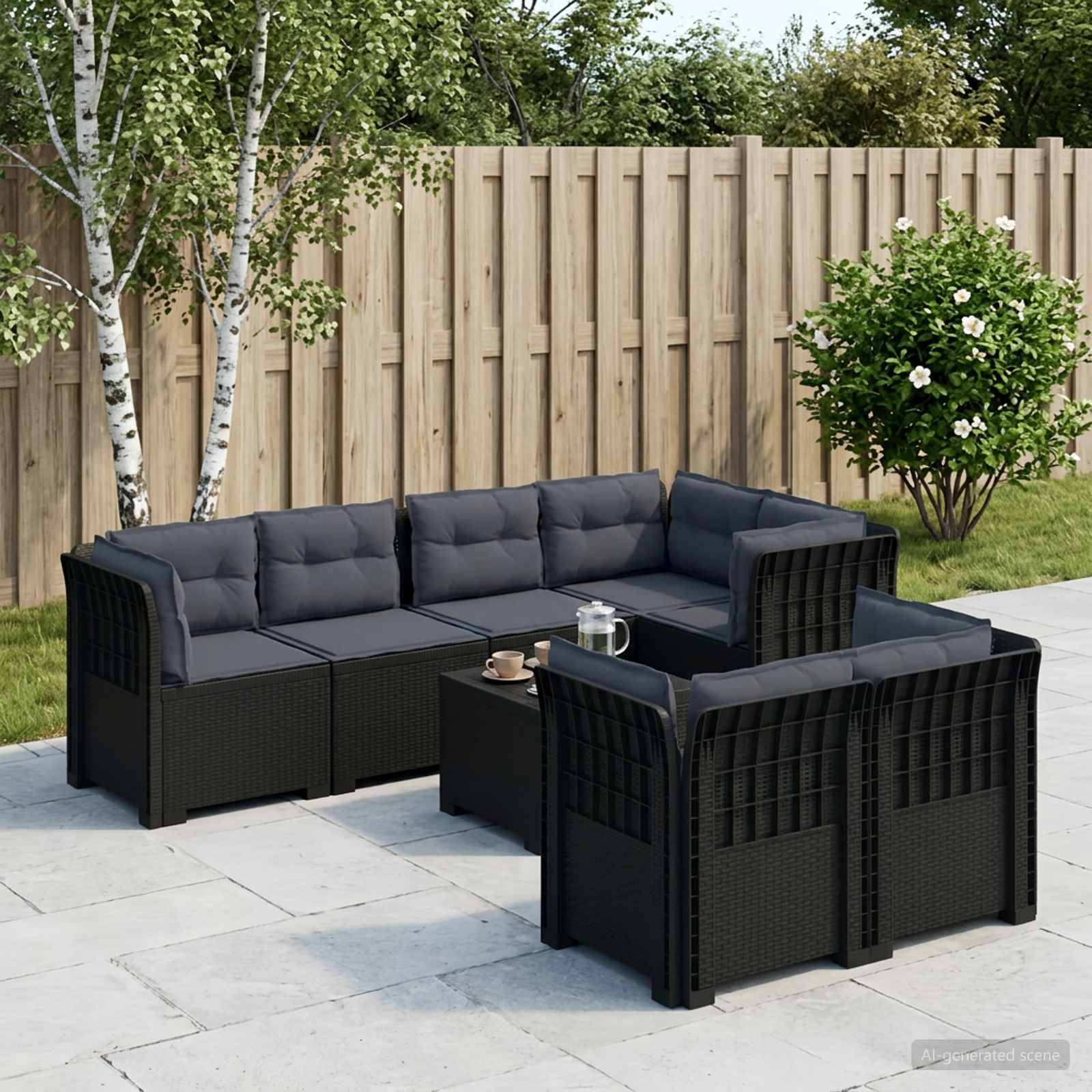vidaXL 7-personers have-sofa med puder i rattanlook PP Antracit