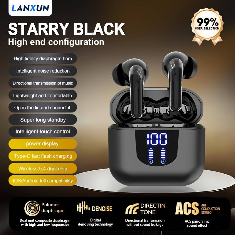 TEMU Wireless Headphones, Wireless 5.3 Earbuds, 13mm Speaker, 30h Playtime, Type-c Fast Charging Box, Stereo Wireless In-ear Headset, Suitable For Iphone And In-ear Headsets, Gaming Headphone Mic