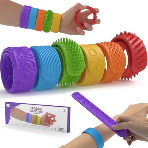 Texturerade slap-armband för barn och vuxna, 6 st fidgetarmband stresslindringsleksaker, sensoriska leksaker för barn med autism, ADHD, ångest aid, klassrumrewards, kontor, stocking stuffers för