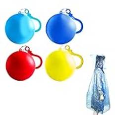 Set om 4 utomhus bärbar regnrock boll, transparent kvinnor män engångs nödfall regnponcho regnjacka poncho regncape, regnomkrets speciellt tillverkad hooked poncho boll, för vandring camping,