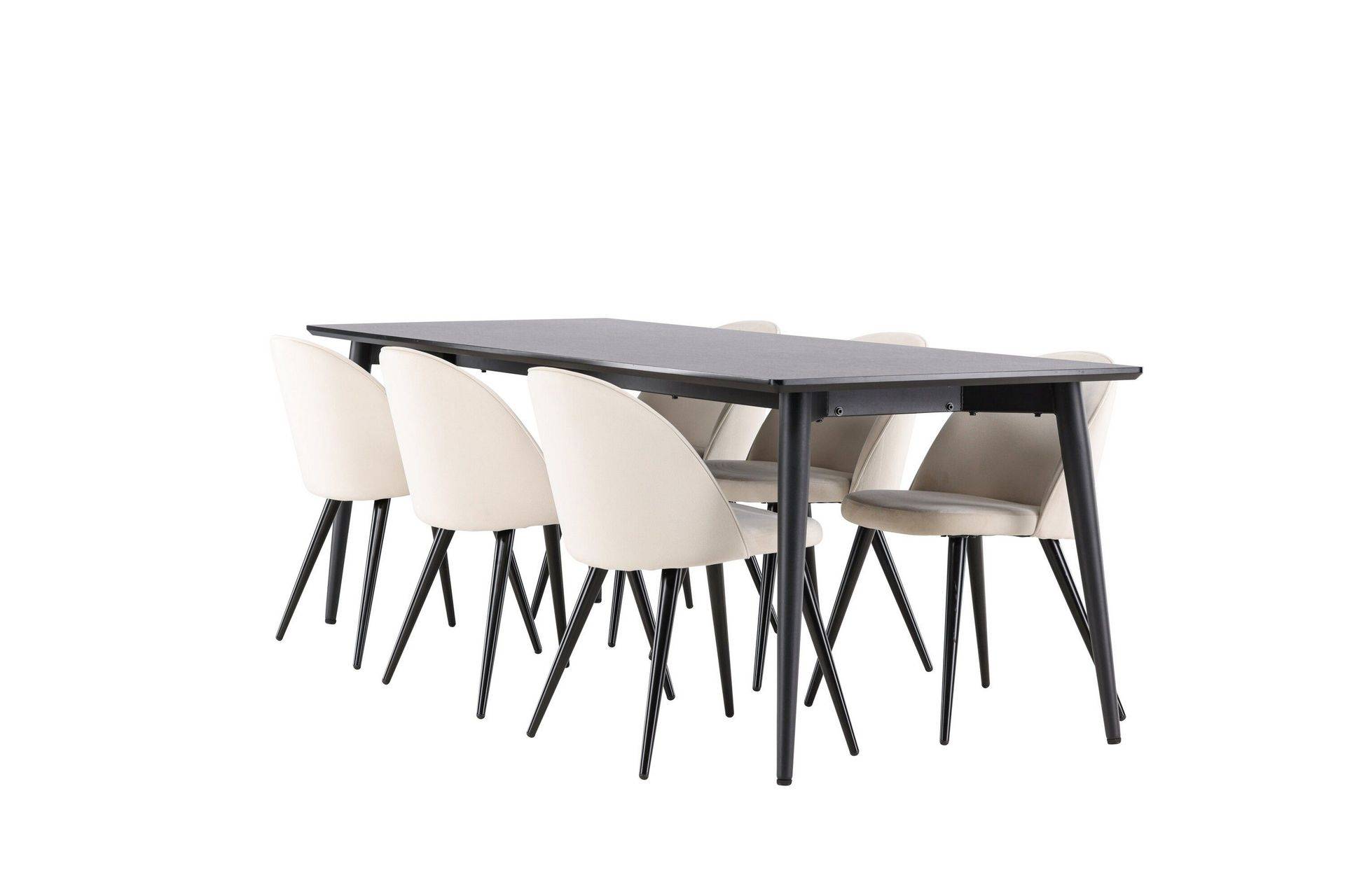 Venture Home Ellis Matgrupp 230 cm Rektangulär med 6 Velvet stolar - Svart/Beige Matgrupper Svart Trä