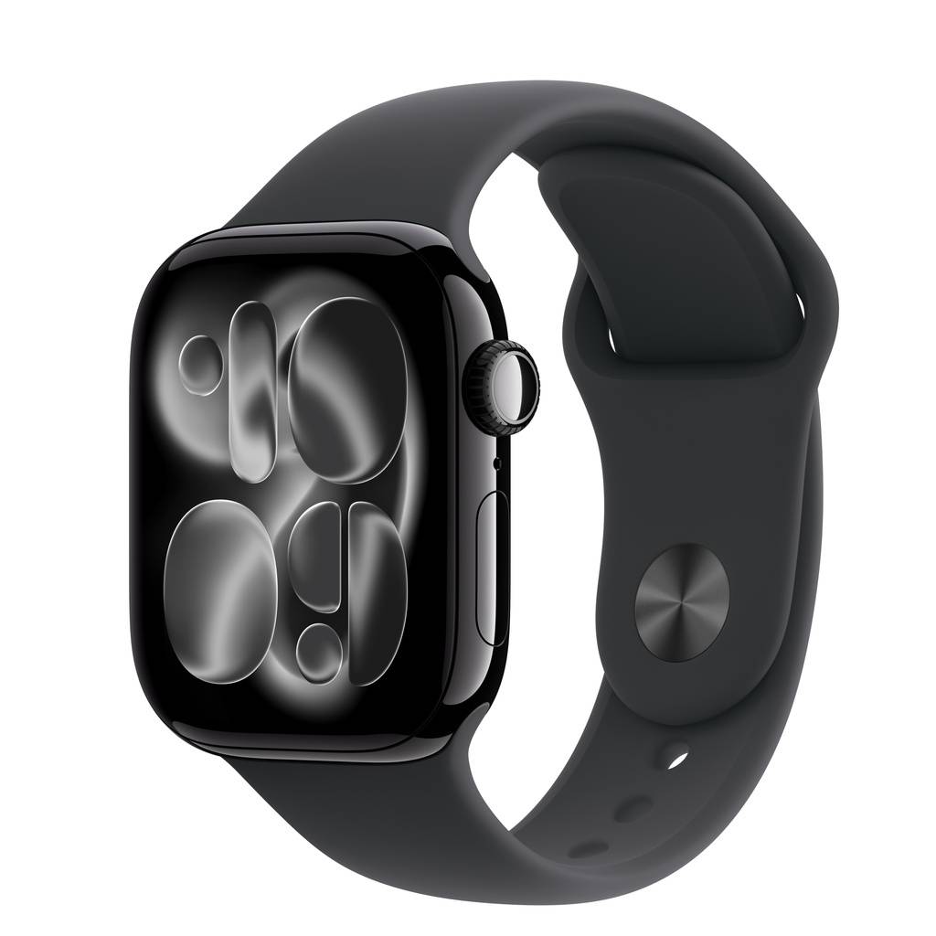 Apple Watch Series 11 (GPS) • Aluminiumboett gagatsvart, 42 mm • Sportband svart – M/L