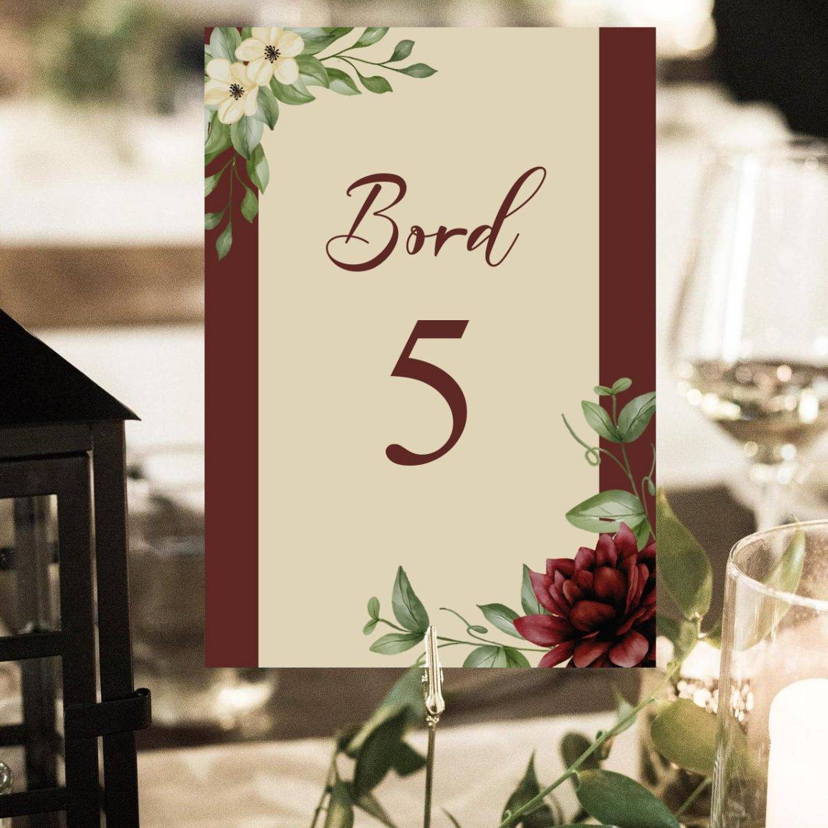 Bordnummer Til Bryllup - Bordeaux / Bordnummer 1-4