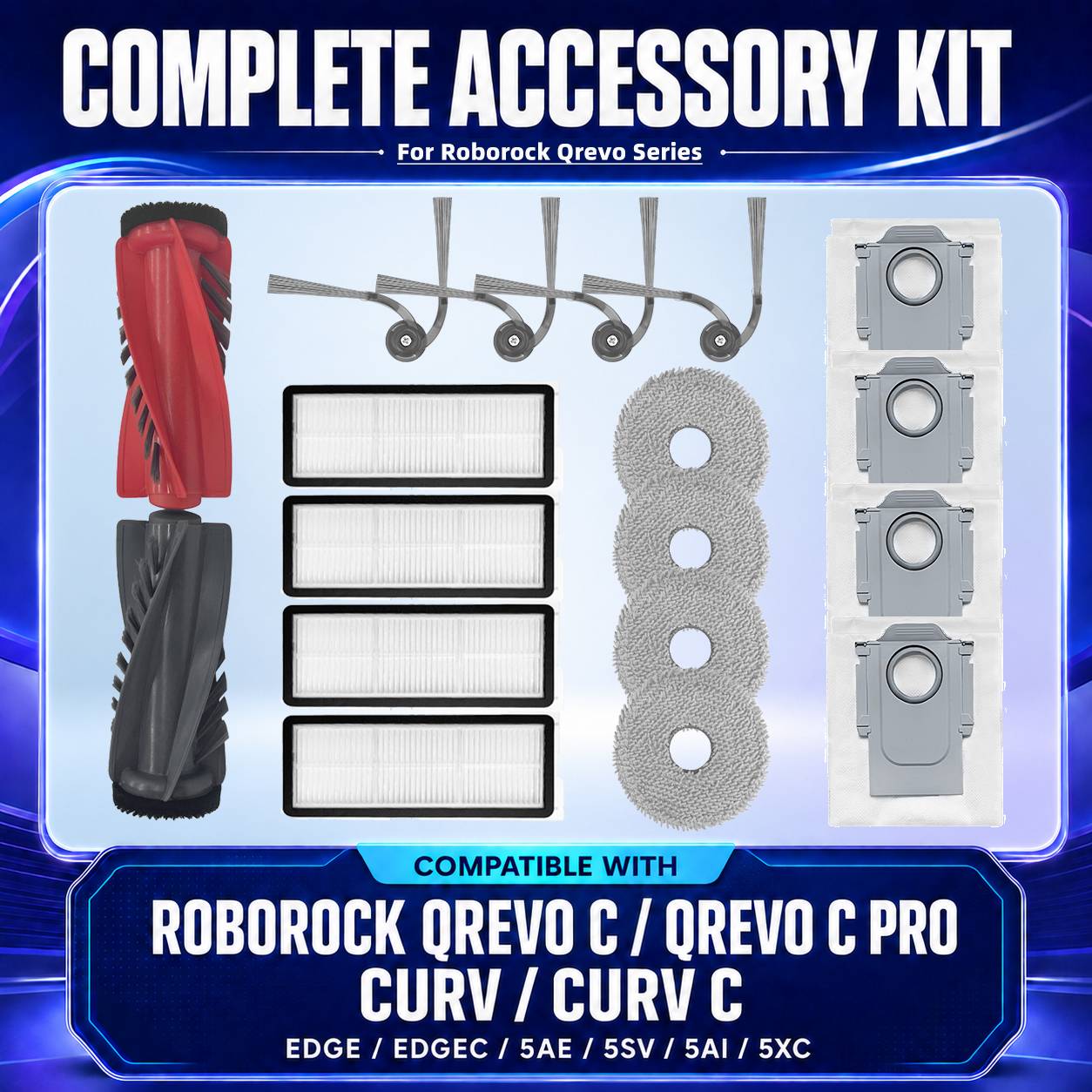 Fit for Roborock Qrevo C/QrevoC Pro/Curv/CurvC/Edge/EdgeC/5AE/S5V/S5X/5AI/5XC Main Side Brush HEPA Filter Mop Pad Dust Bag Parts