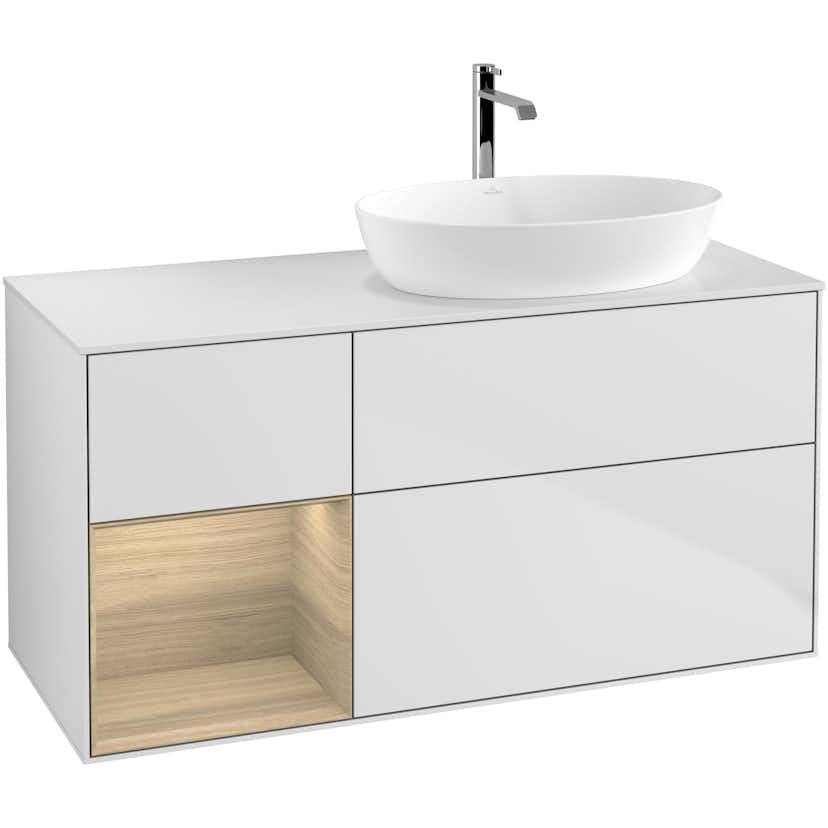 Tvättställsskåp Villeroy & Boch Finion med 3 Lådor Hylla och Bänkskiva för Ocentrerat Tvättställ från Artis & Collaro