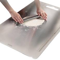Titan skärbräda, skärbräda i rostfritt stål 304 båda sidor, titan chopping board, skärbrädor titan, dubbelsidig skärbräda för kött, grönsaker, fruktskärning med skala 25 x 36 cm