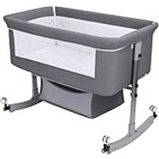 Height Adjustable Baby Bedside Crib, 2 in 1 Baby Bassinet, Bassinet with Large Curvature Cradle, Portable Bedside Bassinet Crib for Baby, Movable Bedside Bassinet,Grey