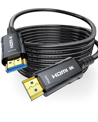 Cratree HDMI Glasfaser kabel 15m 8K - 48Gbps High Speed HDMI Kabel Unterstützung 8K 60Hz, 4K120Hz, HDCP 2.2&2.3, HDR10, kompatibel mit HDTV, Monitor, Projektor
