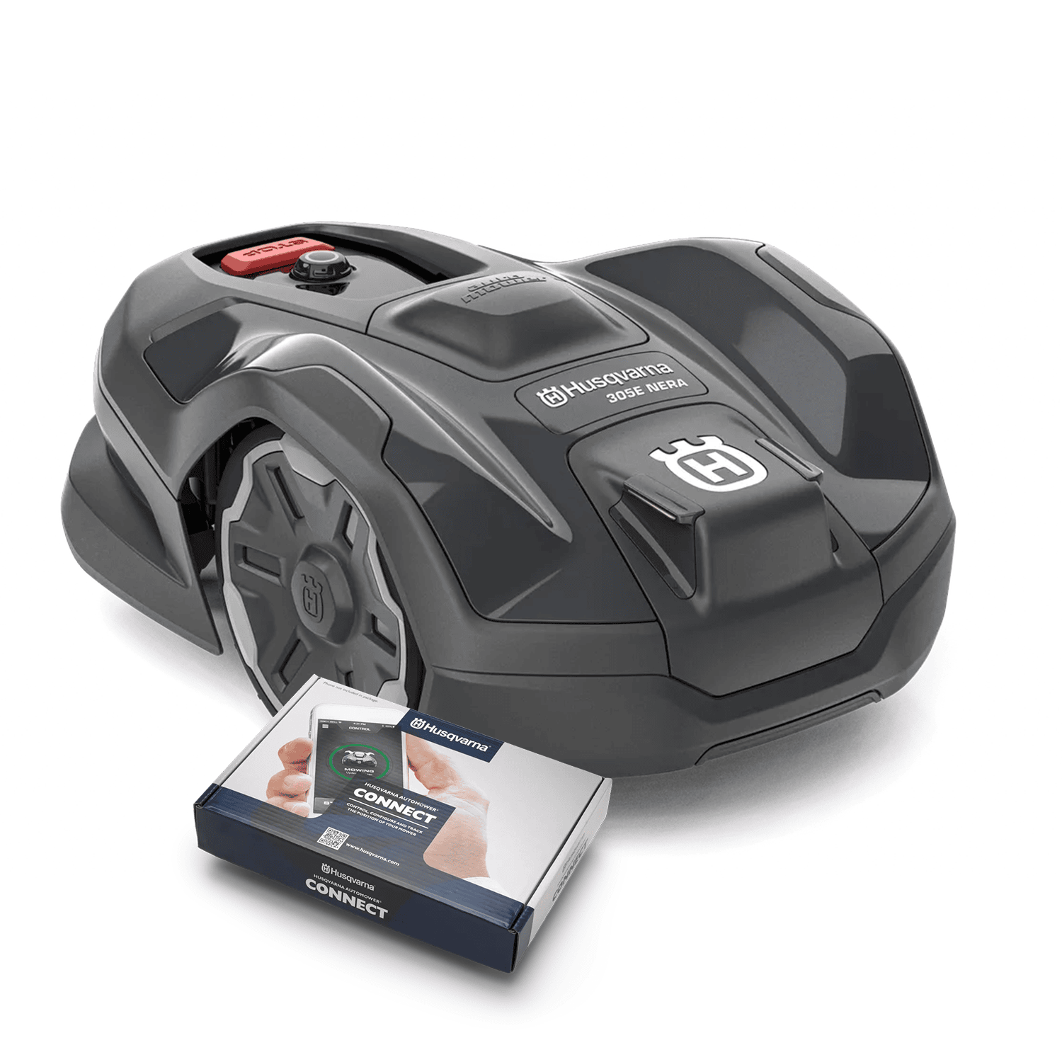 Husqvarna Automower 305E NERA med Connect-kit - 900 m² | Uden ledning med mobilforbindelse | Connect-kit monteret.
