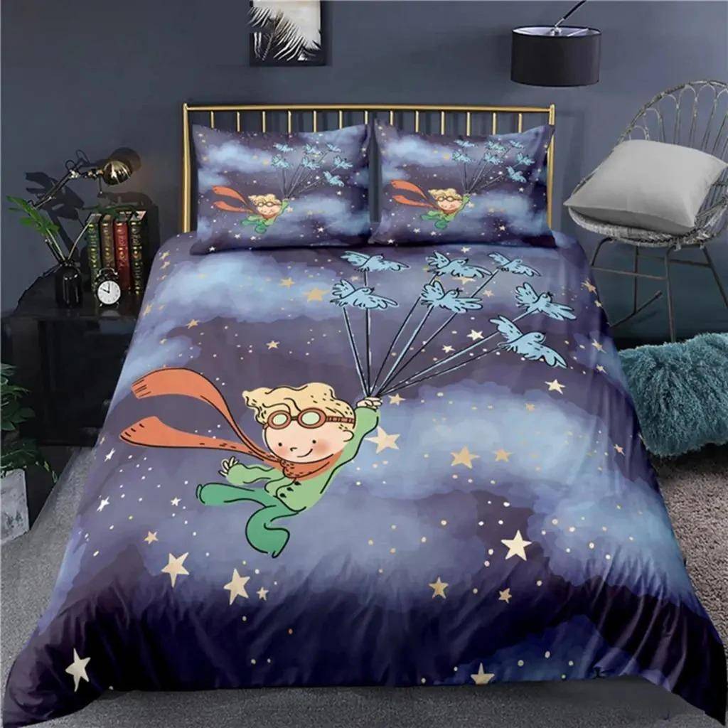 Anime Lilla Prinsen Le Petit Prince Sängkläder Set Pojkar Flickor Twin Queen Size Påslakan Örngott Säng Barn Vuxen EU Single 135x200cm