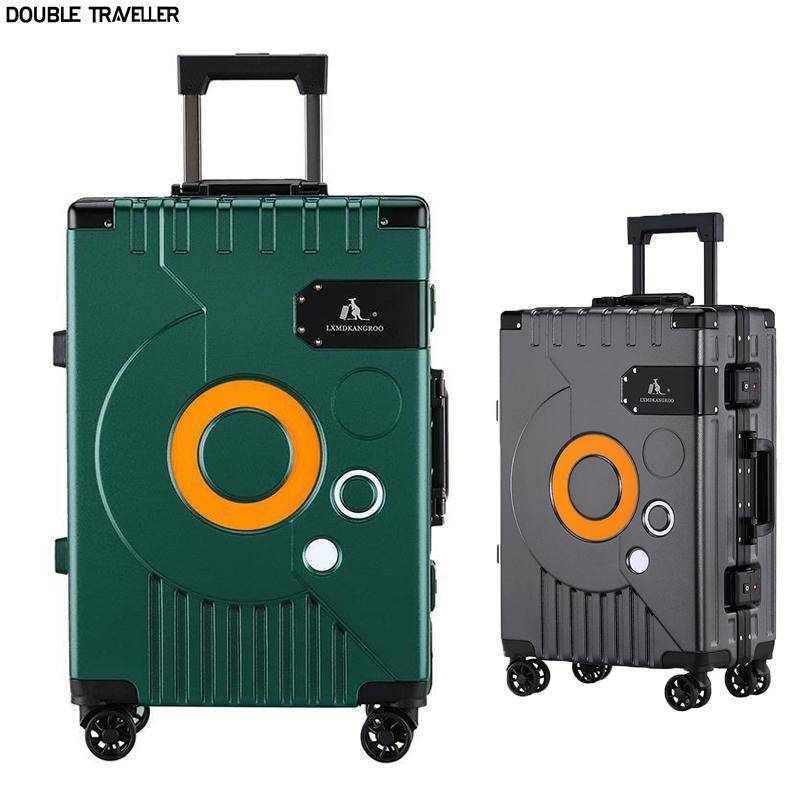 Ny aluminiumram Bagageresor Modevagnsväska Universal Wheel Technology Bagage Lyx 20'' Carry on Cabin Resväska röd