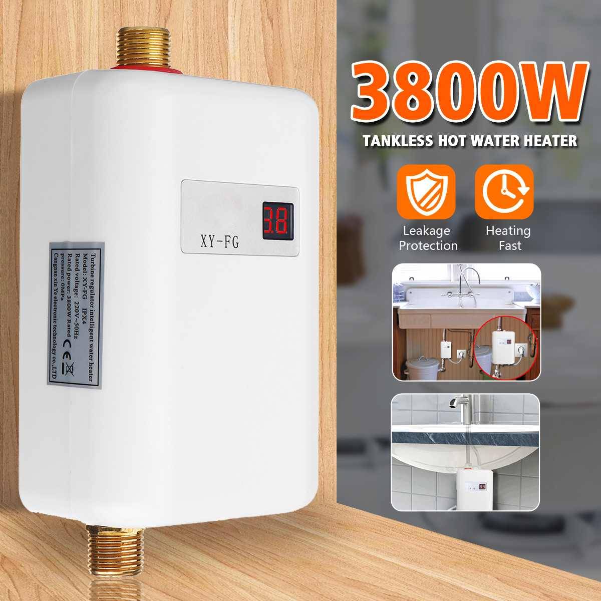 110/220v 3800w tanklös elektrisk varmvattenberedare badrum kök direkt vattenvärmare temperatur display värme dusch universal - Eu-kontakt