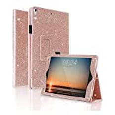 FANSONG iPad Air 1/2 fodral Glitter, iPadfodral 5:e generationens Bling Sparkle Läder [Flip Stand] [Auto Sleep/Wake] Universal Smart Cover för Apple iPad 2018/2017 / Pro 9,7-tum, Rose Gold