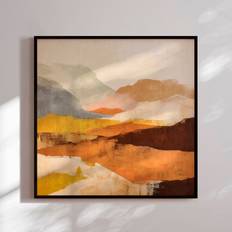 Håndlavet Maleri Med Sort Ramme - Abstract Mountains - Mixed Media -  Str: 90 x 90 Cm