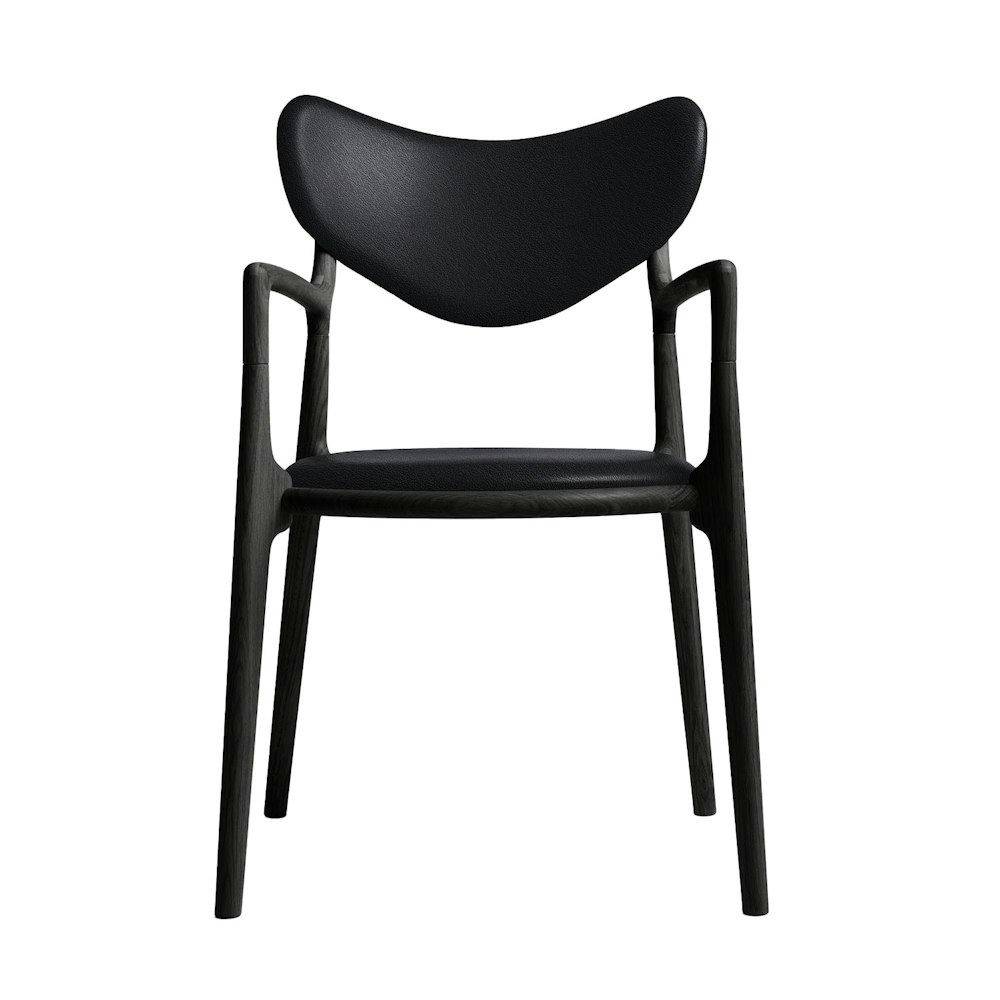 Ro Collection Salon Dining Chair Polstrad Sits Standard Leather Black Oak/Black Lacquer