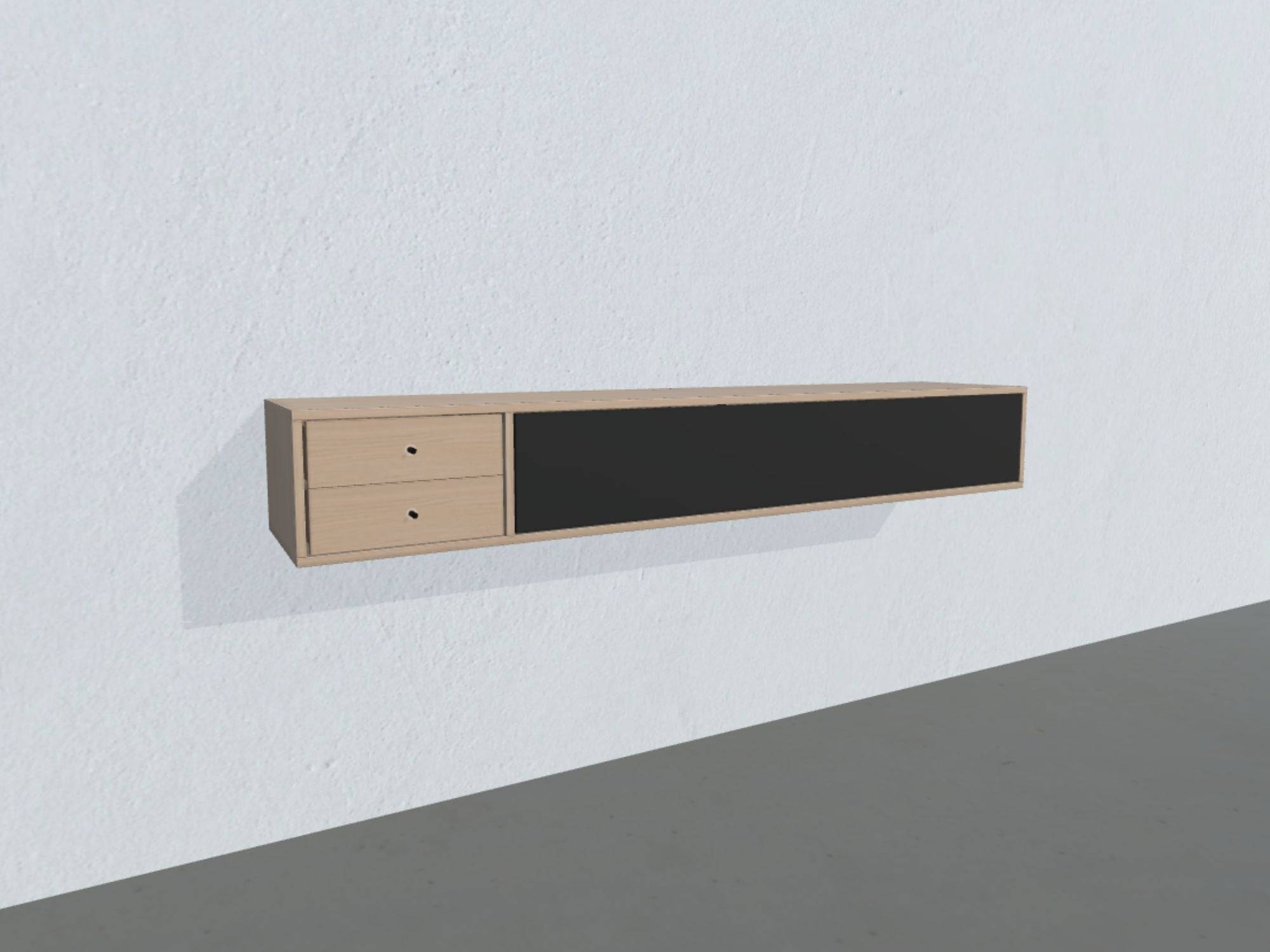 Square Exclusive TV-bord - opstilling 12 (dybde: 34 cm, sort stofklap, naturolieret eg massiv korpus, massiv træ korpus)