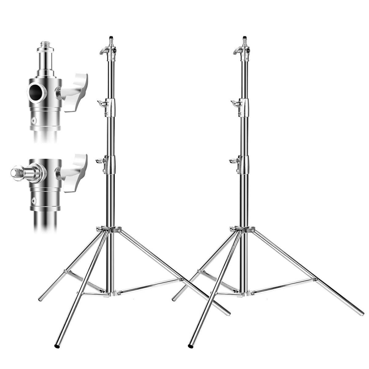 KENTFAITH K&F CONCEPT Stainless Steel Light Stand 9.2ft/2.8m Heavy Duty, 2-Pack | Spring Cushioned Photography Tripod with 1/4" to 3/8" Screw for Studio, Strobe, LED Video Light, Softbox, Ring Light TL16