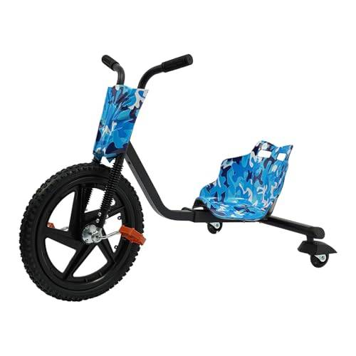 Drift Trike, justerbar motorcykel barncyklar driften trehjuling glidande lastkapacitet 80 kg för barn under 6 år (blå + svart + kamouflage)