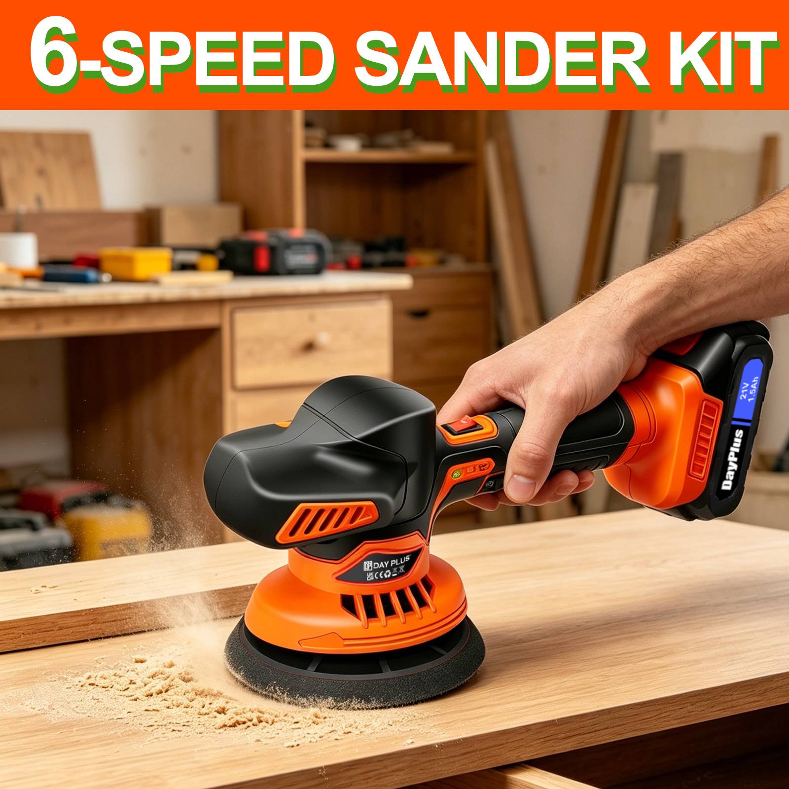 21V Cordless Car Polisher Buffer Sander 6 Variable Speed Electric Car Waxing Machine Portable Rechargeable Auto Polishing Machine for Car Detailing Floor Leather Wax with 2 Batteries Full Accessories