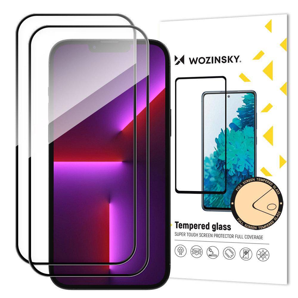 SET 2x Full-screen tempered glass with frame for iPhone 15 Pro Max black