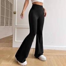 Women&#39;s High Waist Solid Color Flared Sports Yoga Pants Compression Tights Running Workout Bottoms - Black - L,M,S,XL,XXL