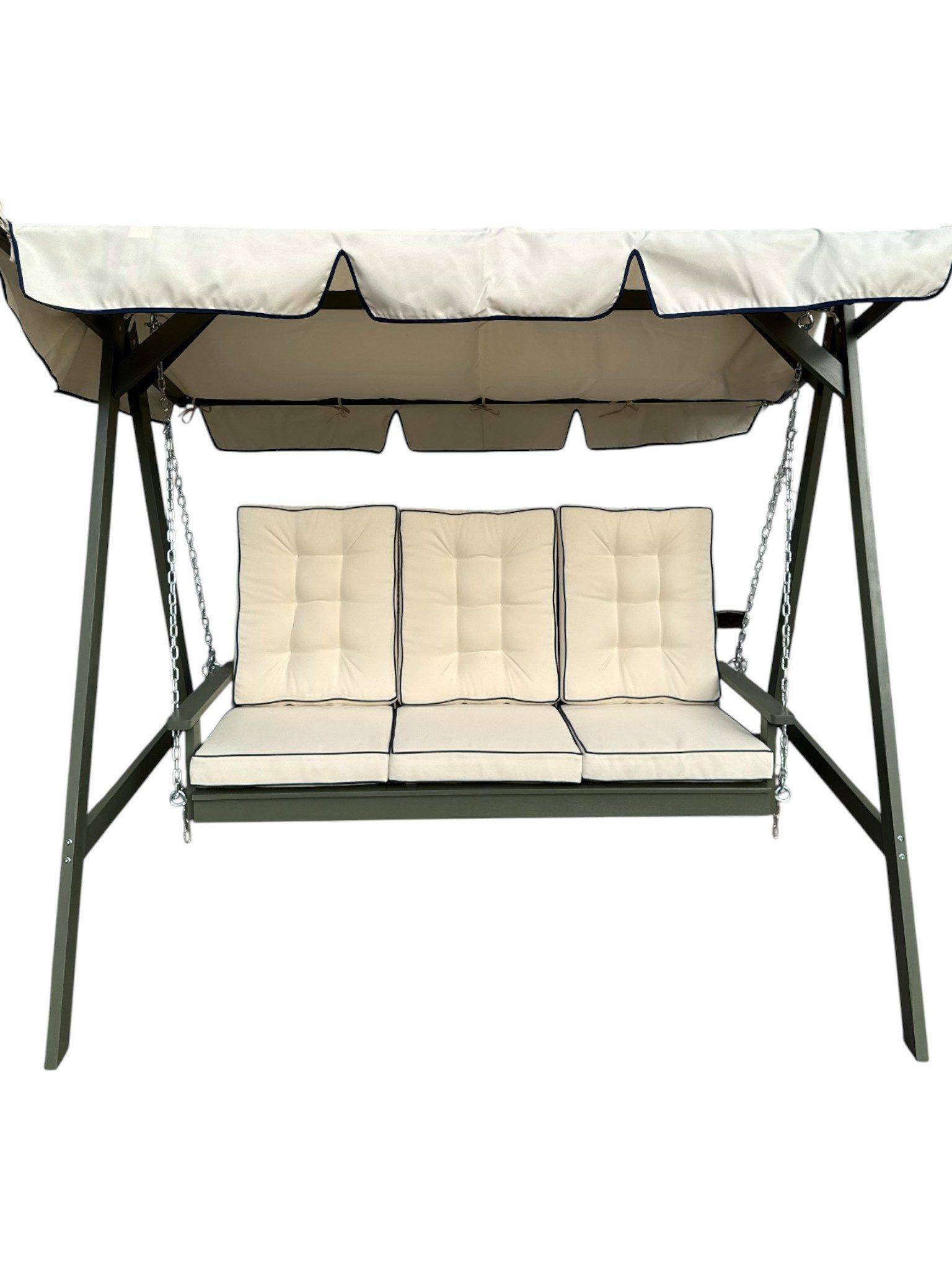 KWA Landet Hammock Gungsoffa med tak i akacia trä inklusive dynor 195x125x159 Vit / Mörkgrön