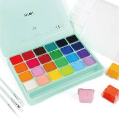 HIMI Gouache Färgkit 24 Färger Giftfria Färger Gelé Kopp Design med Färgborstar Palett Bärbar för Professionella Konstnärer Barn, Rikt Pigment, 30 ml/Kopp