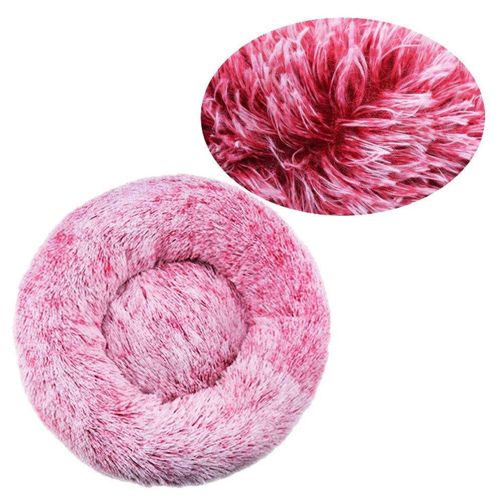 Round Plush Pet Bed — Washable Warm Basket for Dogs & Cats, 6 Sizes - Gradient rose red / 50cm (50cm)