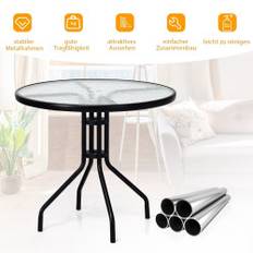 Trädgårdsbord med bordsskiva i härdat glas & paraplyhål & uteplatsbord i metallram