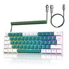 ZIYOU LANG T60 Gaming Tangentbord Trådbundet med USB C Spiral Kabel, Kompakt 60% UK Layout(QWERTY), 19 Rainbow RGB LED Light Up Mekaniskt Tangentbord Clicky Blue Switch Mini 62 Keys för PC-Green