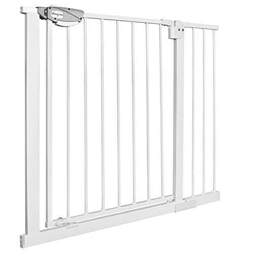 Aufun Tryckmonterad Säkerhetsgrind med, Dörrskyddsgaller trappskydd för barn, automatisk stängning, Kan Förlängas med Separata Förlängningar (95–105 cm, Vit)