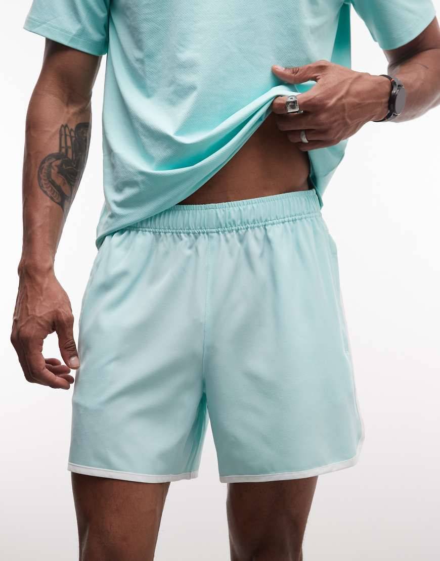 4505 - Mintgrønne vævede 13 cm's løbeshorts i retrostil med sidestriber og lynlåslommer - 2XL