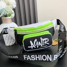Nya barn graffiti brev Kontrastfärg Bröstväska Midjeväska Street Style Crossbody-väska för småbarnsoutfit - Svart