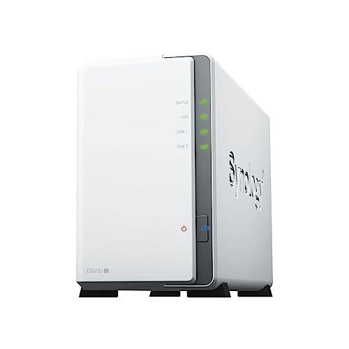 Synology DS223j NAS 2-bay-diskstation (Realtek RTD1619B 4-kärnig 1,7 GHz 1 GB DDR4-ram 1 x RJ-45 1 GbE LAN-port) paket med 2 x 6 TB WD RED Plus HDD (WD60EFPX - 68C5ZN0)