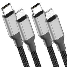 USB-C- till Lightning-kabel på 60 cm, 2 st., MFi-certifierad Apple Carplay-kabel, kort iPhone-snabbladdningskabel, USB-C-PD-kabel för iPhone 14/13/12/11/Pro/Max/Mini/X/XR/XS/8/7/Plus/SE/6