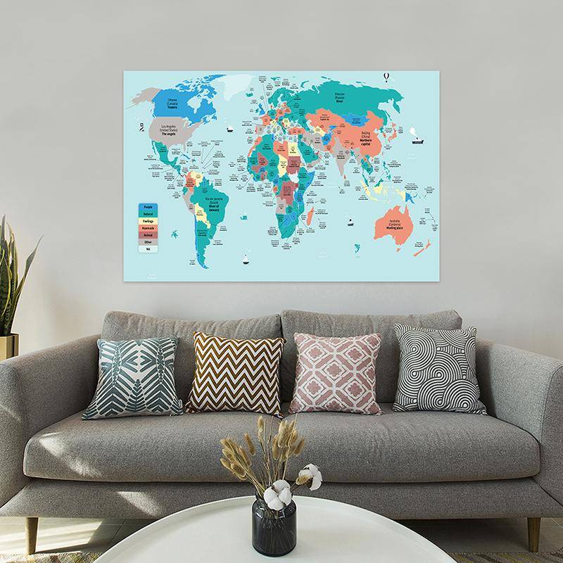 Bokstavlig Översättning Världskarta Affisch, Utbildande Betydelse av Namn Väggkonst för Kontor Heminredning, Kreativ Geografi Canvasprint Gåva
