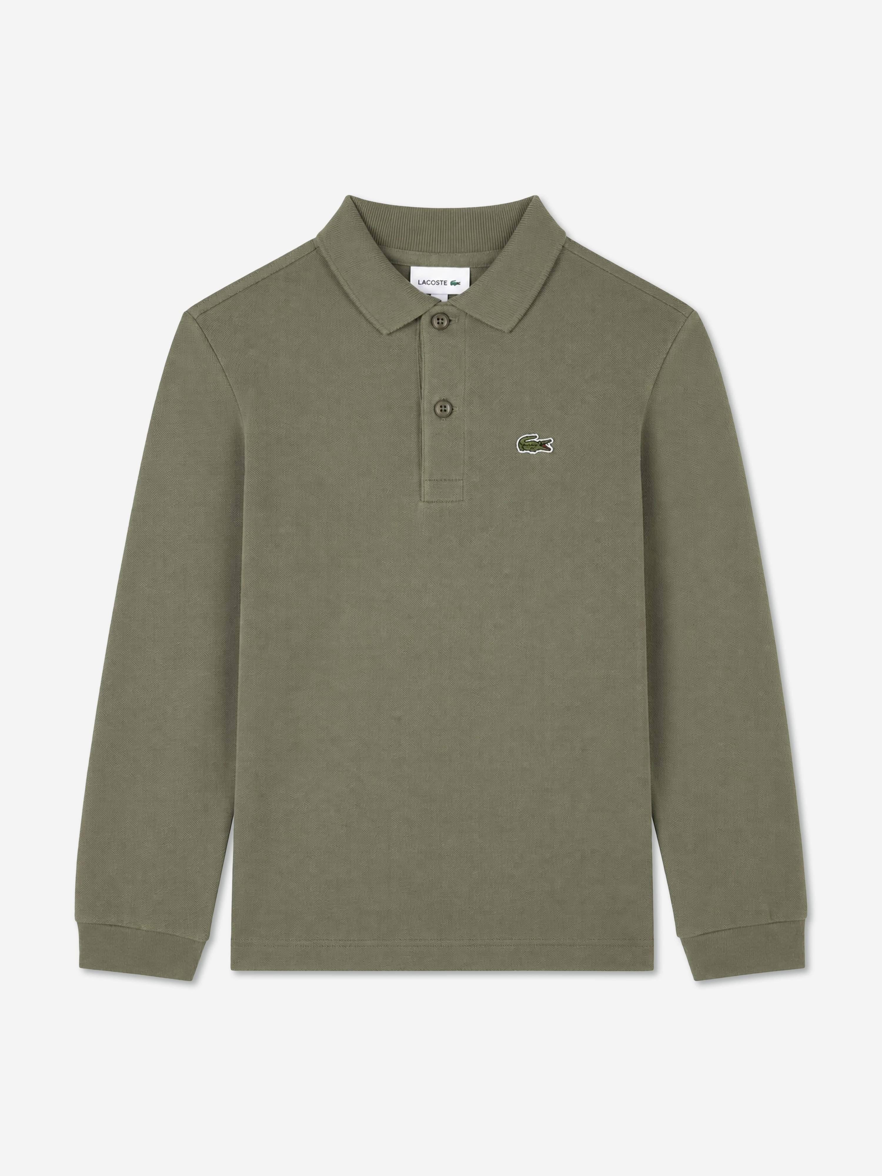 Lacoste Boys Long Sleeve Pique Polo Shirt in Green - Green / 16 Yrs (16 Yrs)