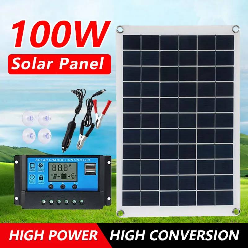 100W Flexible Solar Panel 12V Battery Charger Dual USB With 10-100A Controller Solar Cells Power Bank for Phone Car Yacht RV