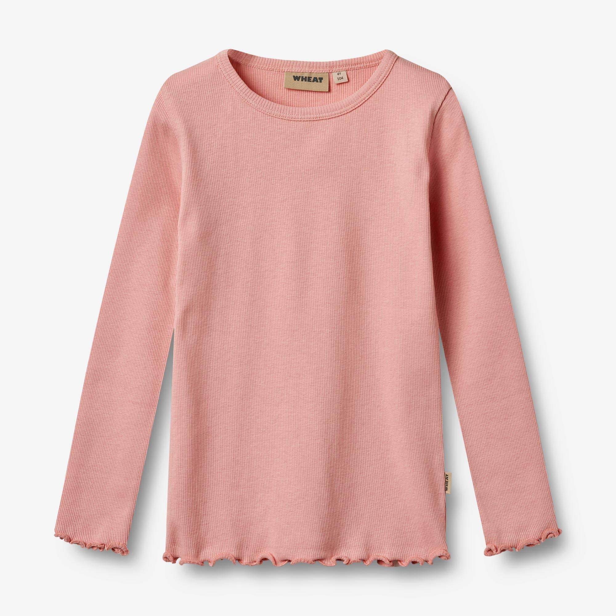 WHEAT® - Langærmet Rib T-shirt Ida - rose - Str 98.