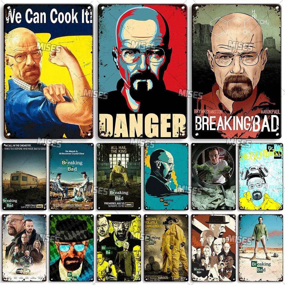Breaking Bad Klassisk TV-serie Metallplatta Retro Metallaffisch för Bar Klubb Hemstudio Väggdekor MISES Vintage Tennskylt